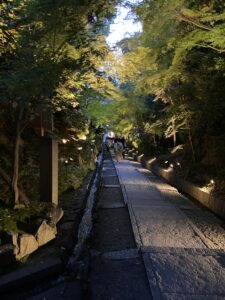 高台寺 夜間拝観でライトアップされた台所坂の階段