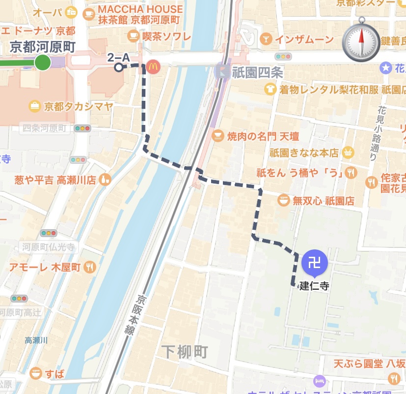 京都河原町駅から建仁寺までの地図