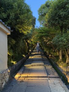 高台寺の夜間拝観のライトアップと階段